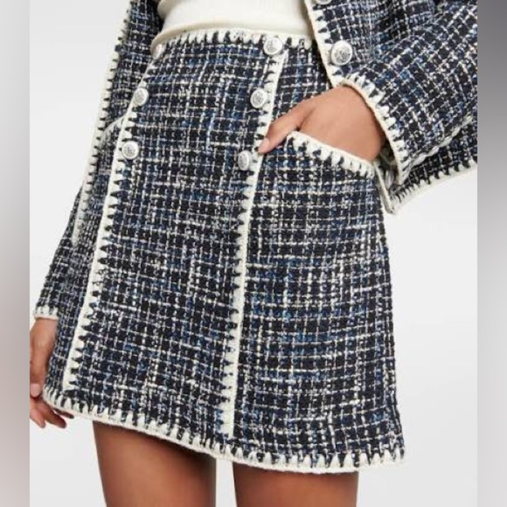 Veronica Beard Navy and White Tweed Mini Skirt